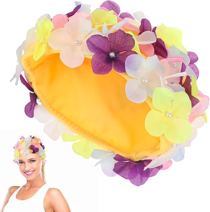 FAVOMOTO Colorful Large Size 3D Floral Petal Swim Cap for Women - Floral Caps Unique Design for Ear Hair Protection in Water Activities Ideal for Swimming Beach