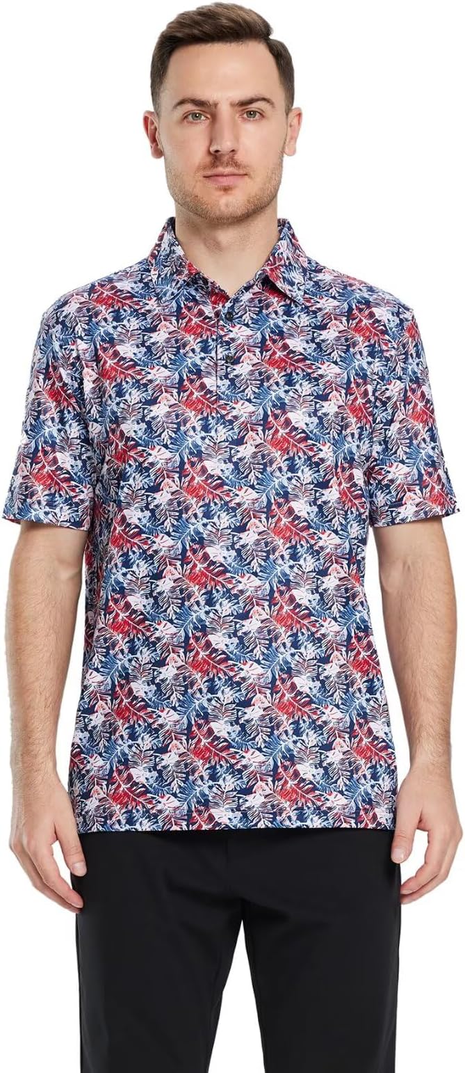 Men's Golf Polo Shirts Short Sleeve Striped Performance Moisture Wicking Dry Fit Golf Shirts for Men