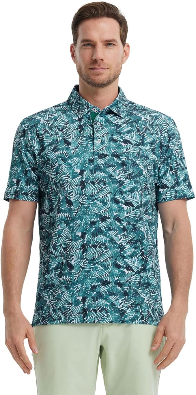 Men's Golf Polo Shirts Short Sleeve Striped Performance Moisture Wicking Dry Fit Golf Shirts for Men