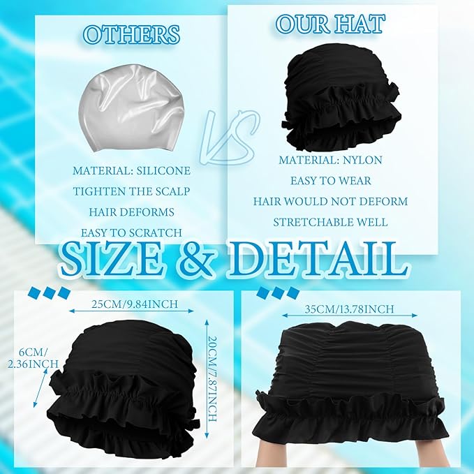 Soulchen 3 Pcs Swim Cap Women Adult with Ruffled Edges Nylon Cloth Swimming Cap for Women Bathing Hats Swim Turban Waterproof Swimming Hat