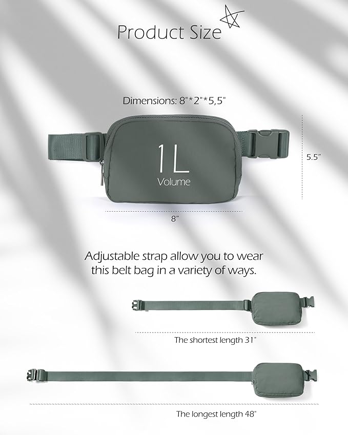 ODODOS Unisex Mini Belt Bag with Adjustable Strap Small Fanny Pack for Workout Running Traveling Hiking, Iron Gray