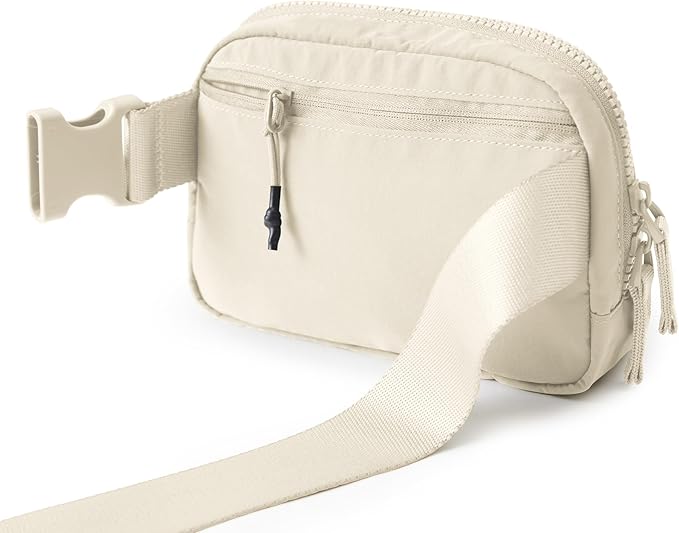 ODODOS Unisex Mini Belt Bag with Adjustable Strap Small Fanny Pack for Workout Running Traveling Hiking, Eggshell