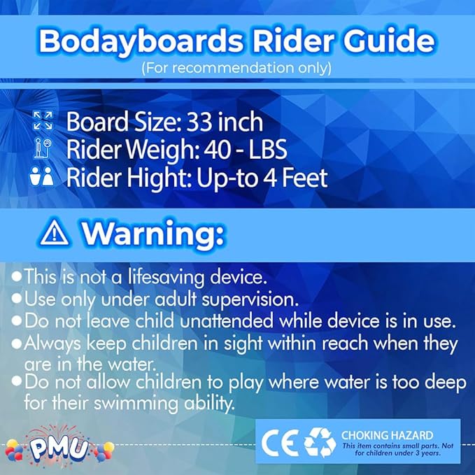 PMU 33 Inch Space Animals Printed Bodyboard - Lightweight Wrist Leash Body Board for Beach, Sea & Pool - Surfing Board for Teens & Adults Wave Conditions Pkg/1