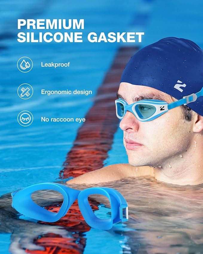 ZIONOR G1 Lite Swim Goggles with Swim Cap Comfortable Anti-fog Swimming Goggles Cap Set for Adult Men Women