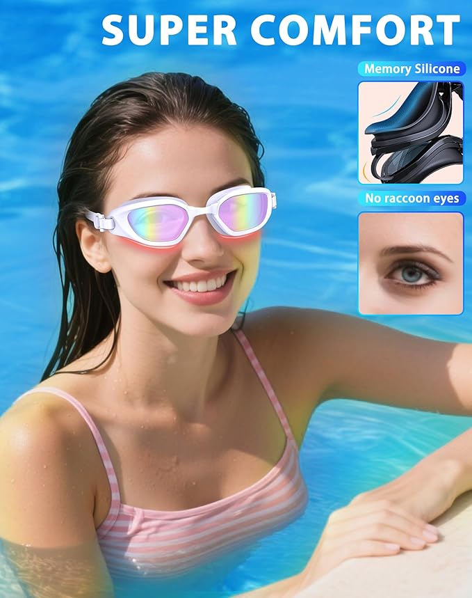 Swim Goggles, Unisex Adult Swimming Goggles Anti Fog Anti UV No Leakage Wide View for Men Women Youth