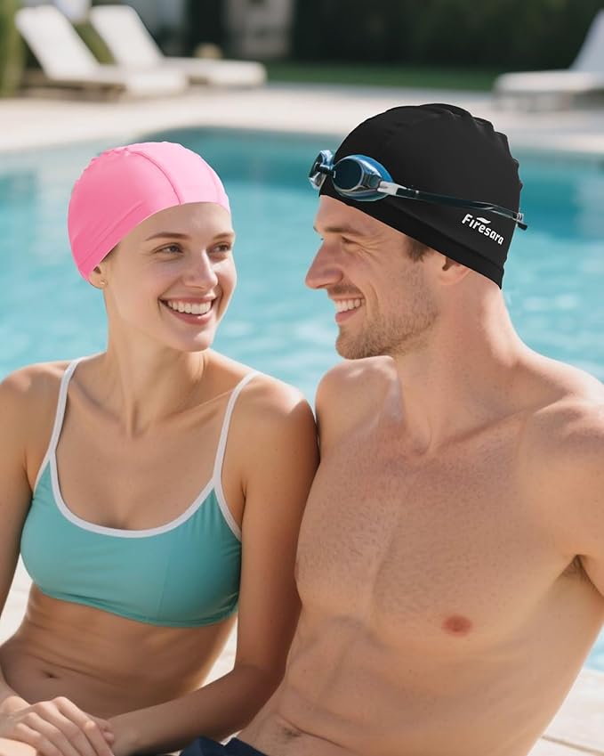 Firesara Fabric Swim Cap, High Elasticity Swimming Cap Keeps Hair Clean Breathable Fit Both Long Hair Short Hair, Swim Caps Woman Girls Men Kids One Size Hat