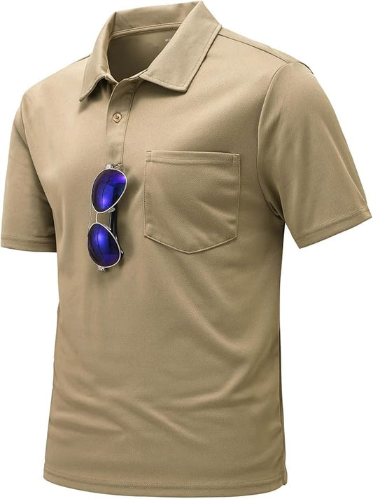 TBMPOY Men's Polo Shirts with Pocket Short Sleeve Quick Dry Casual Sports Outdoor Golf Shirt