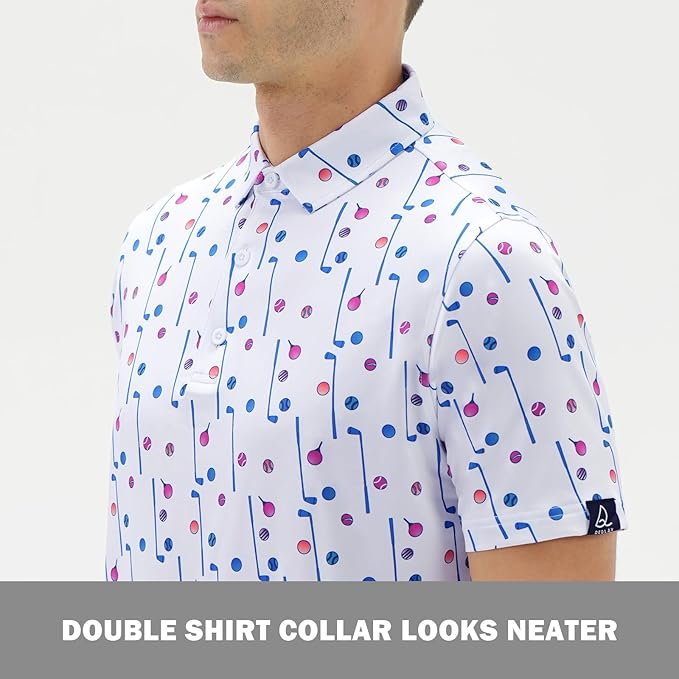 DEOLAX Mens Polo Shirts Fashion Print Mens Golf Shirt Dry Fit Mens Golf Polo Short Sleeve Quick Dry Funny Golf Shirt for Men