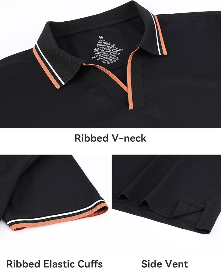 Esabel.C Jacquard Golf Shirts for Men Moisture Wicking Short Sleeve Performance Dry Fit Active Mens Polo Shirts