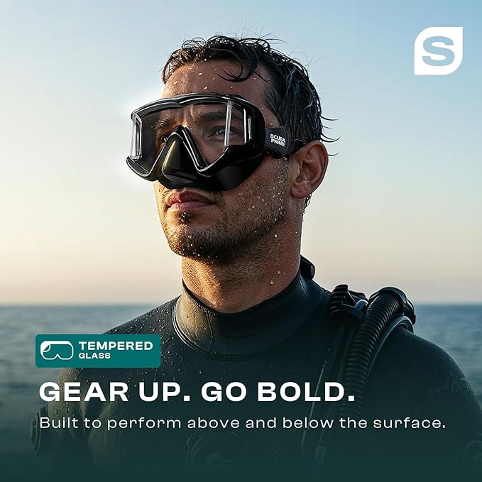 Pano 3 Scuba Diving Mask, Tempered Glass Snorkel Mask Three-Window Scuba Mask No-Leak Dive Mask Silicone Skirt Diving Mask for Snorkeling and Scuba Use