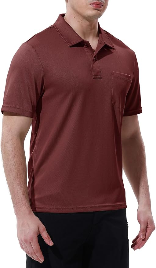 TBMPOY Men's Polo Shirts with Pocket Short Sleeve Quick Dry Casual Sports Outdoor Golf Shirt