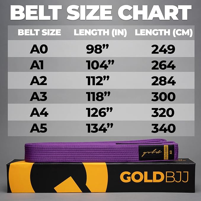 Gold BJJ Jiu Jitsu Belt - Premium Belts with Rank Bar for Stripes - IBJJF Competition Approved