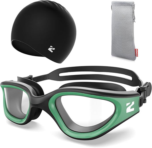 ZIONOR G1 Lite Swim Goggles with Swim Cap Comfortable Anti-fog Swimming Goggles Cap Set for Adult Men Women