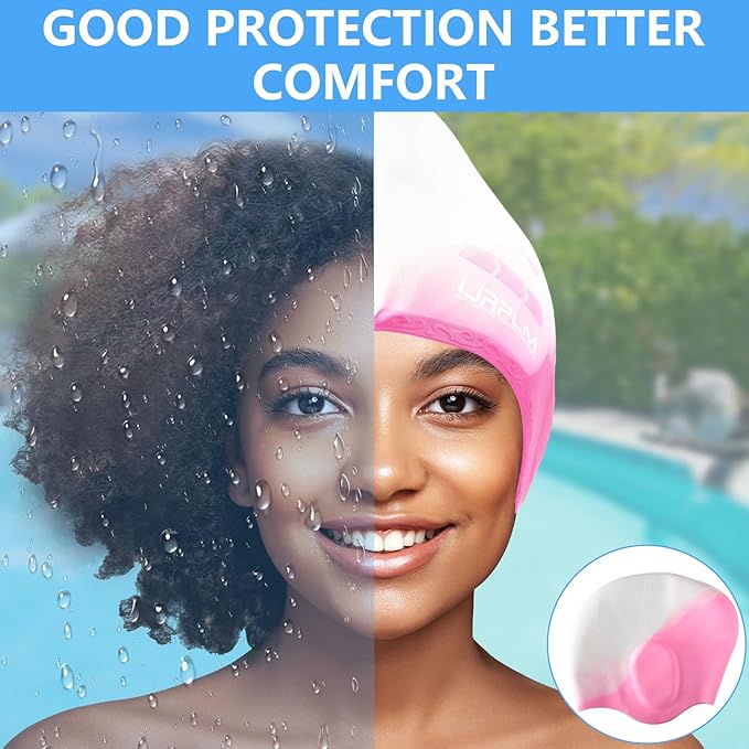 Swim Cap Long Hair,Silicone Swimming Caps with 3D Ear Cover,Waterproof Adult Swim Hats Bathing Caps for Women Men,Keep Your Hair Dry