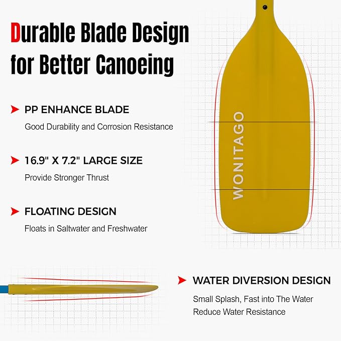 Canoe Paddles Aluminum Paddle with Plastic Blades Floating Adjustable Canoeing and Boating Oars, 122-152 cm/4-5 Ft, Black/Yellow