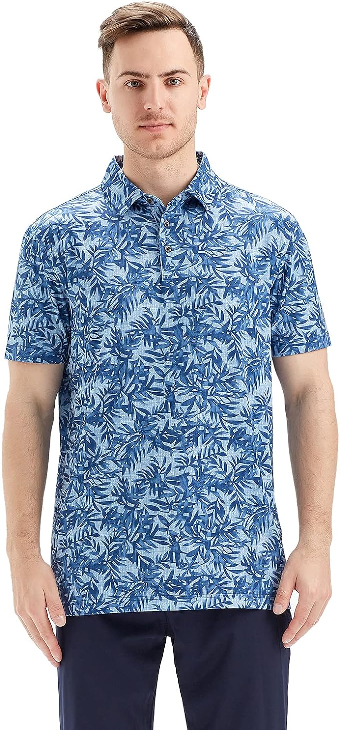 Men's Golf Polo Shirts Short Sleeve Striped Performance Moisture Wicking Dry Fit Golf Shirts for Men