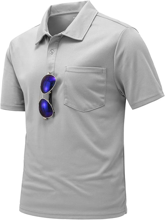 TBMPOY Men's Polo Shirts with Pocket Short Sleeve Quick Dry Casual Sports Outdoor Golf Shirt