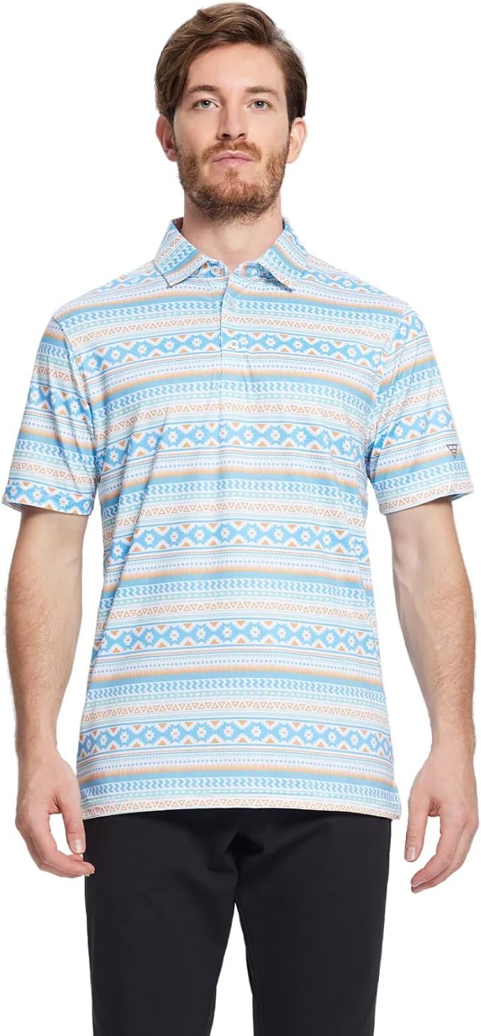 Men's Golf Polo Shirts Short Sleeve Striped Performance Moisture Wicking Dry Fit Golf Shirts for Men