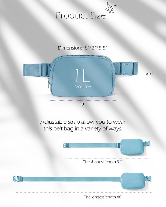 ODODOS Unisex Mini Belt Bag with Adjustable Strap Small Fanny Pack for Workout Running Traveling Hiking, Steel Blue