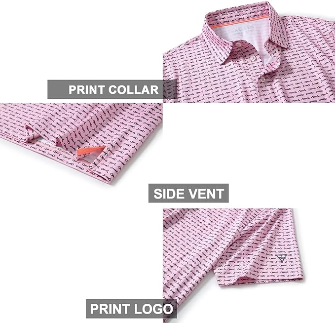 Men's Golf Polo Shirts Short Sleeve Striped Performance Moisture Wicking Dry Fit Golf Shirts for Men