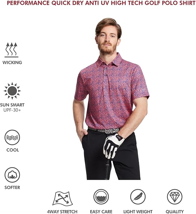 Men's Golf Polo Shirts Short Sleeve Striped Performance Moisture Wicking Dry Fit Golf Shirts for Men