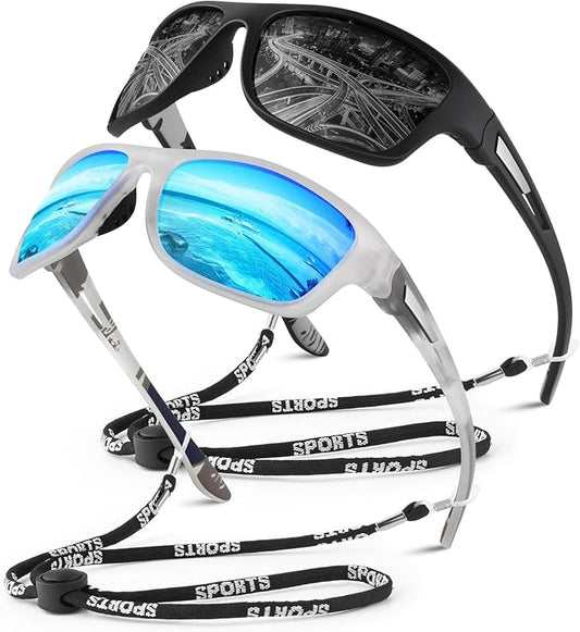 Polarized Sports Sunglasses for Men Women,Fishing Driving Rectangular Goggles UV400 Protection