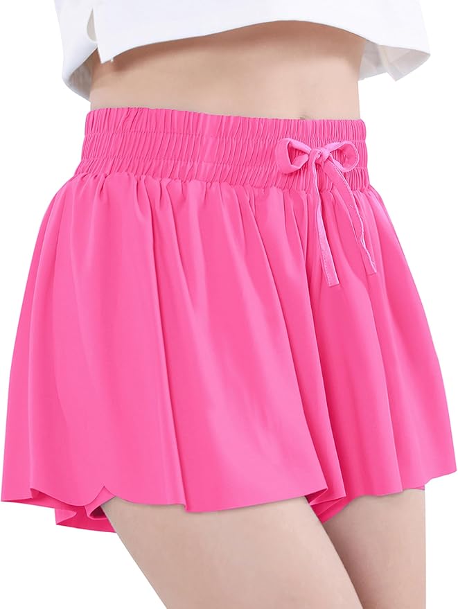 EXARUS Girls Butterfly Shorts Flowy Dance Skirt Cheer Skorts Athletic Tween Clothes Teen Preppy Outfits Flutter Kids