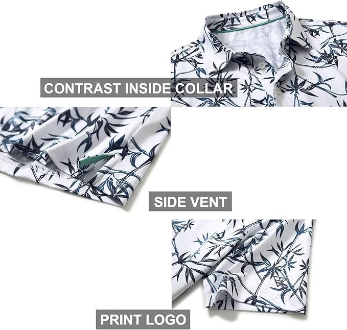 Men's Golf Polo Shirts Short Sleeve Striped Performance Moisture Wicking Dry Fit Golf Shirts for Men