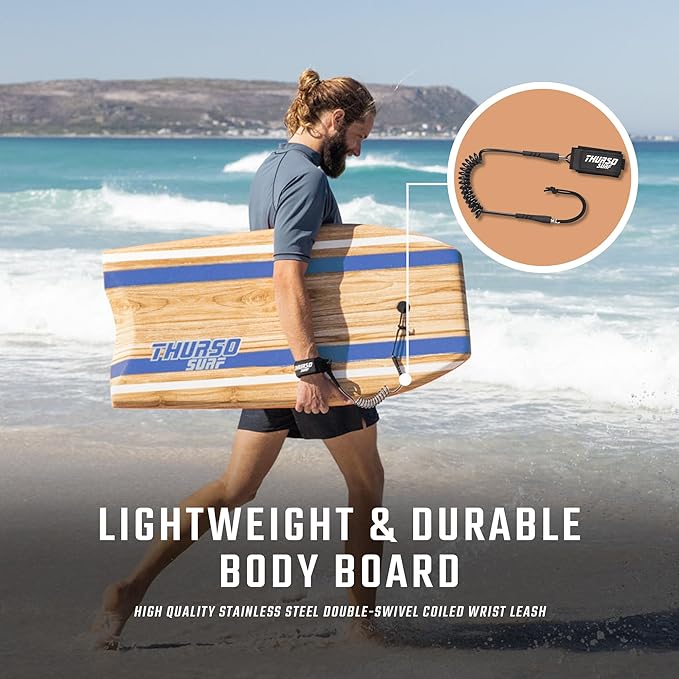 THURSO SURF Quill 42'' Bodyboard Lightweight Durable EPS Core IXPE Deck HDPE Slick Bottom FRP Stringer Crescent Tail Dual Channel Plastic Mesh with Double Stainless Steel Swivel Coiled Wrist Leash