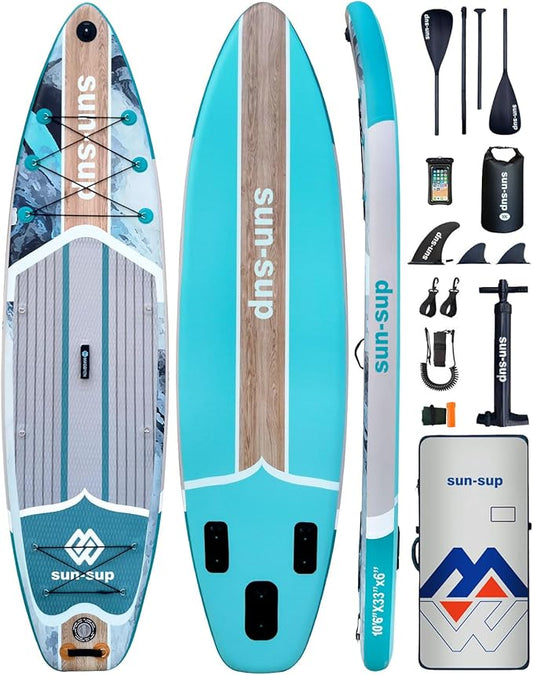 MW&QIYZN Inflatable Paddle Board for Adults, Inflatable Stand Up Paddle Boards with Premium SUP Board Accessories & Carry Bag, Wide Stance, Non-Slip Deck, Leash, Paddle