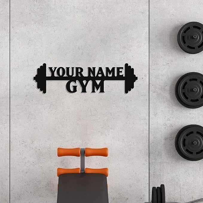 Personalized Home Gym LED Tin Metal Sign Multiple Sizes, Gym Wall Decor, Exercise Workout Room Decor Fitness Center, Motivational Inspirational Hanging Art Plaque (02 W/o Lights)