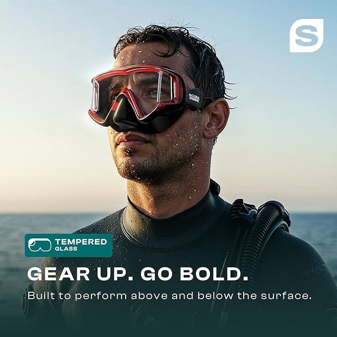 Pano 3 Scuba Diving Mask, Tempered Glass Snorkel Mask Three-Window Scuba Mask No-Leak Dive Mask Silicone Skirt Diving Mask for Snorkeling and Scuba Use