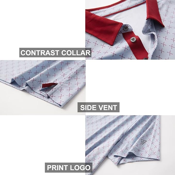 Men's Golf Polo Shirts Short Sleeve Striped Performance Moisture Wicking Dry Fit Golf Shirts for Men