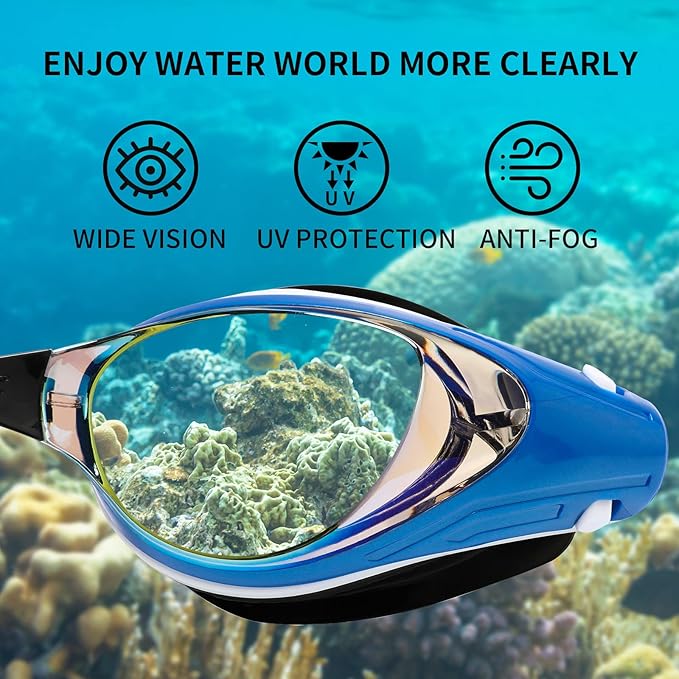 Nearsighted Swim Goggles, Shortsighted Optical Swimming Goggles No Leaking Anti Fog UV Protection for Adult Men Women