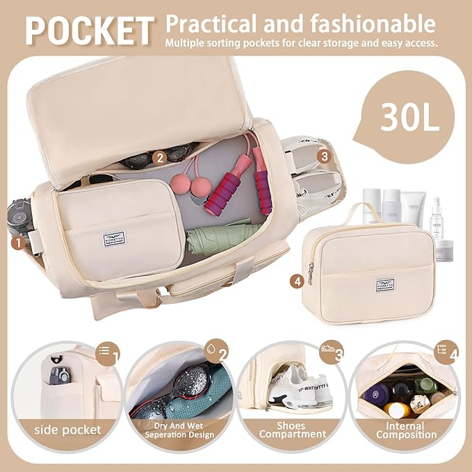 FIORETTO Women's Gym Duffle Bag with Shoes Compartment, 37L Capacity, Ideal for Travel, Gym, Sports, Duffel, Weekender