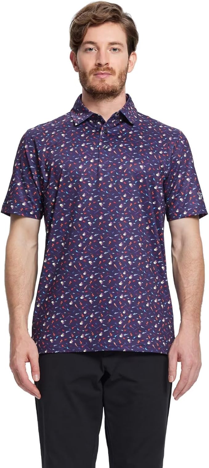 Men's Golf Polo Shirts Short Sleeve Striped Performance Moisture Wicking Dry Fit Golf Shirts for Men