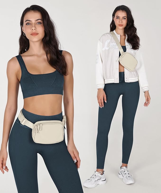 ODODOS Unisex Mini Belt Bag with Adjustable Strap Small Fanny Pack for Workout Running Traveling Hiking, Eggshell