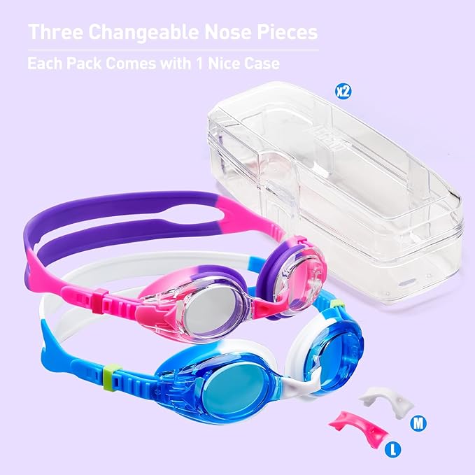 Aegend 2 Pack Kids Goggles, Swimming Goggles for Kids Age 4-16 Boys and Girls Youth, Anti-Fog Waterproof Anti-UV Pool Goggles