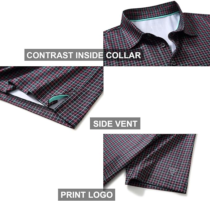 Men's Golf Polo Shirts Short Sleeve Striped Performance Moisture Wicking Dry Fit Golf Shirts for Men