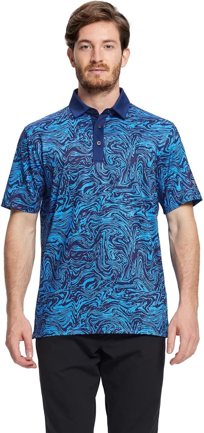 Men's Golf Polo Shirts Short Sleeve Striped Performance Moisture Wicking Dry Fit Golf Shirts for Men