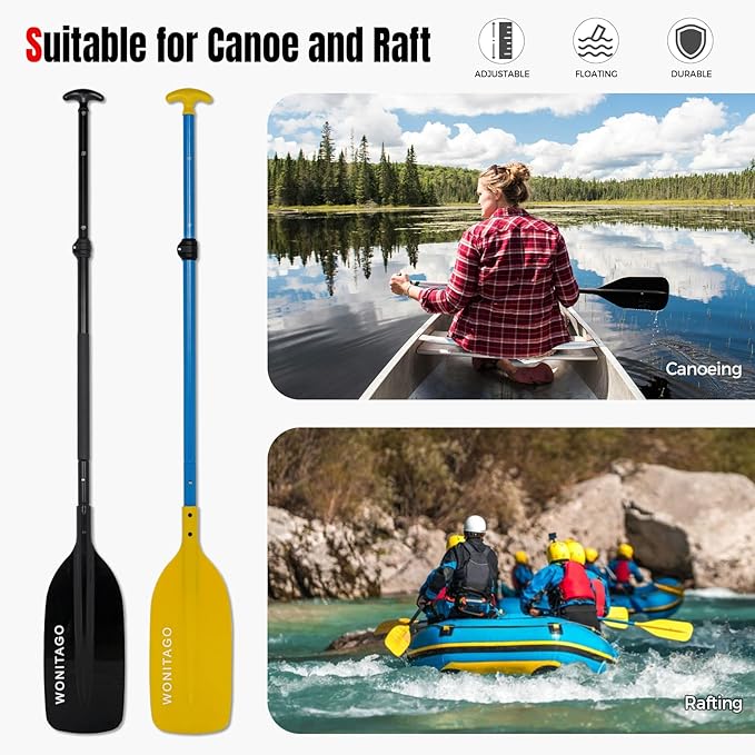 Canoe Paddles Aluminum Paddle with Plastic Blades Floating Adjustable Canoeing and Boating Oars, 122-152 cm/4-5 Ft, Black/Yellow