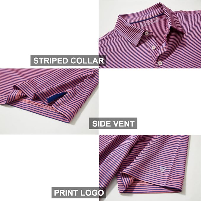 Men's Golf Polo Shirts Short Sleeve Striped Performance Moisture Wicking Dry Fit Golf Shirts for Men