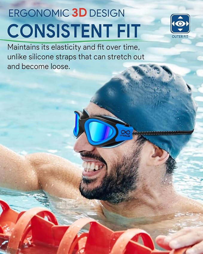Swim Goggles, Polarized Adult Swimming Goggles Bungee Strap No Hair Pulling Anti-fog Pool Goggles for Men Women