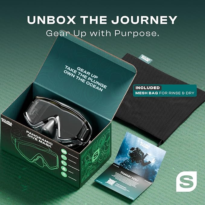 Pano 3 Scuba Diving Mask, Tempered Glass Snorkel Mask Three-Window Scuba Mask No-Leak Dive Mask Silicone Skirt Diving Mask for Snorkeling and Scuba Use