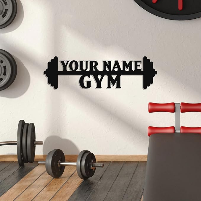 Personalized Home Gym LED Tin Metal Sign Multiple Sizes, Gym Wall Decor, Exercise Workout Room Decor Fitness Center, Motivational Inspirational Hanging Art Plaque (02 W/o Lights)
