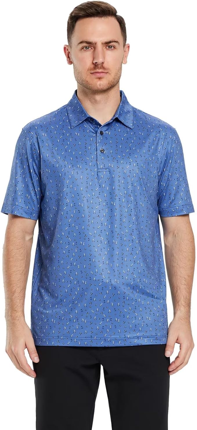 Men's Golf Polo Shirts Short Sleeve Striped Performance Moisture Wicking Dry Fit Golf Shirts for Men