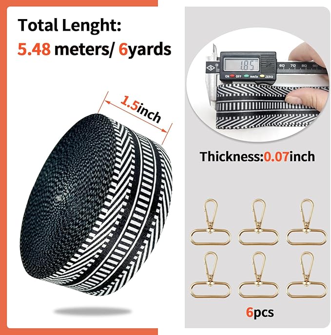 Printed Nylon Webbing with Buckle 1 1/2 inch 6 Yards Yellow Heavy Duty Patterned Fabric Webbing Luggage Handle Jacquard Ribbon for Backpack Bags-Seatbelt-Clothing-Sewing-DIY Crafts & Projects(Streak)