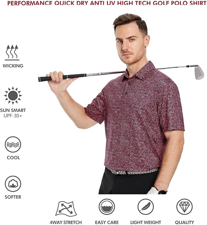 Men's Golf Polo Shirts Short Sleeve Striped Performance Moisture Wicking Dry Fit Golf Shirts for Men
