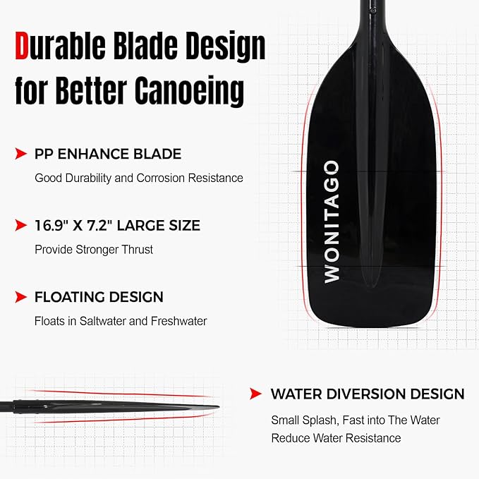 Canoe Paddles Aluminum Paddle with Plastic Blades Floating Adjustable Canoeing and Boating Oars, 122-152 cm/4-5 Ft, Black/Yellow