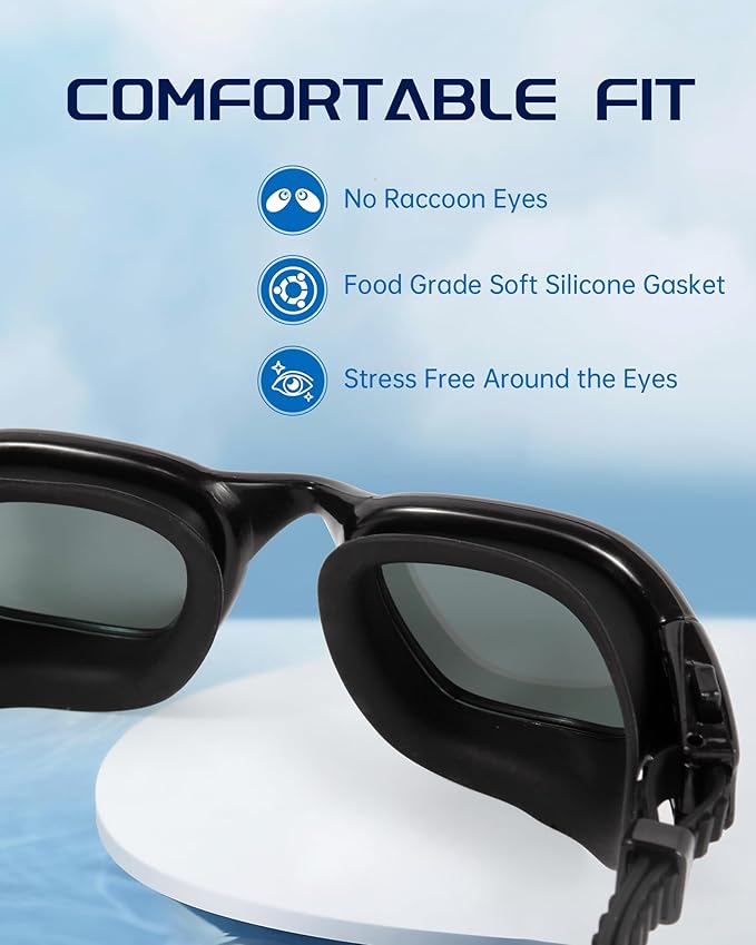 Swim Goggles, Goggles Adult with Swimming Cap, Nose Clip & Ear Plugs, UV Protection Anti-Fog Lens and Case for Adult